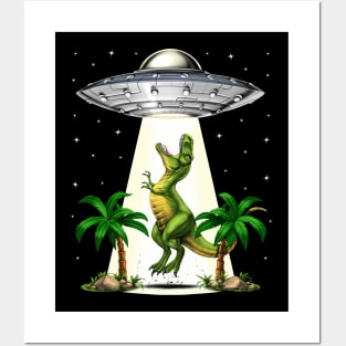 T-Rex Dinosaur Alien Abduction Posters and Art